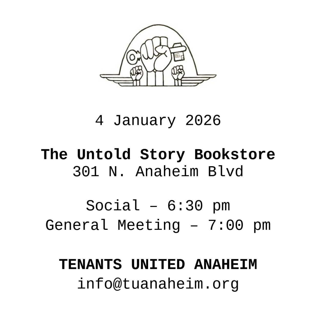 Sun Jan 4 6:30 pm meeting